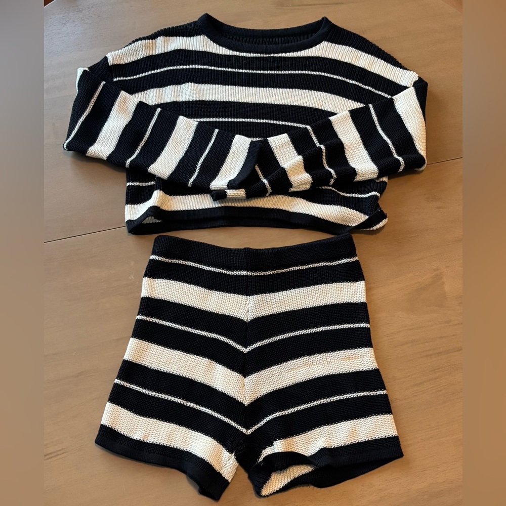 Striped Black and White Knit Set